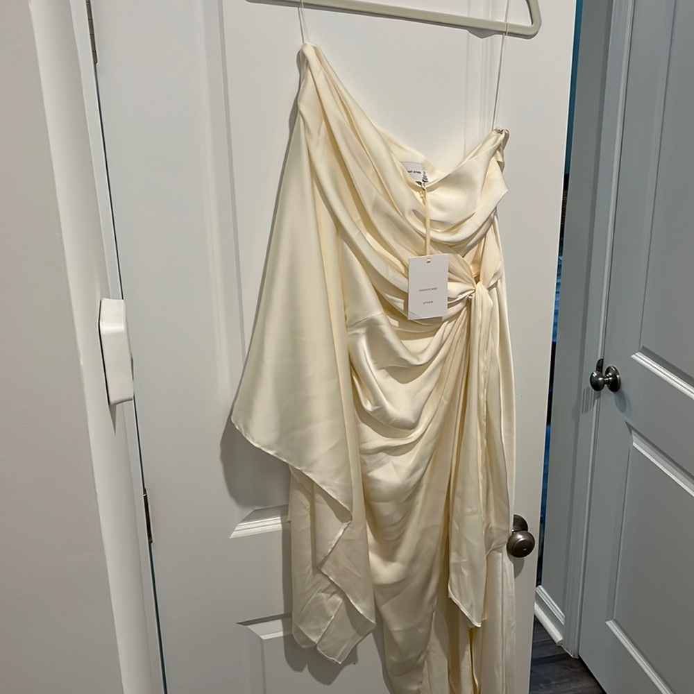 Asymmetrical One Sleeve Ivory Wrap Dress